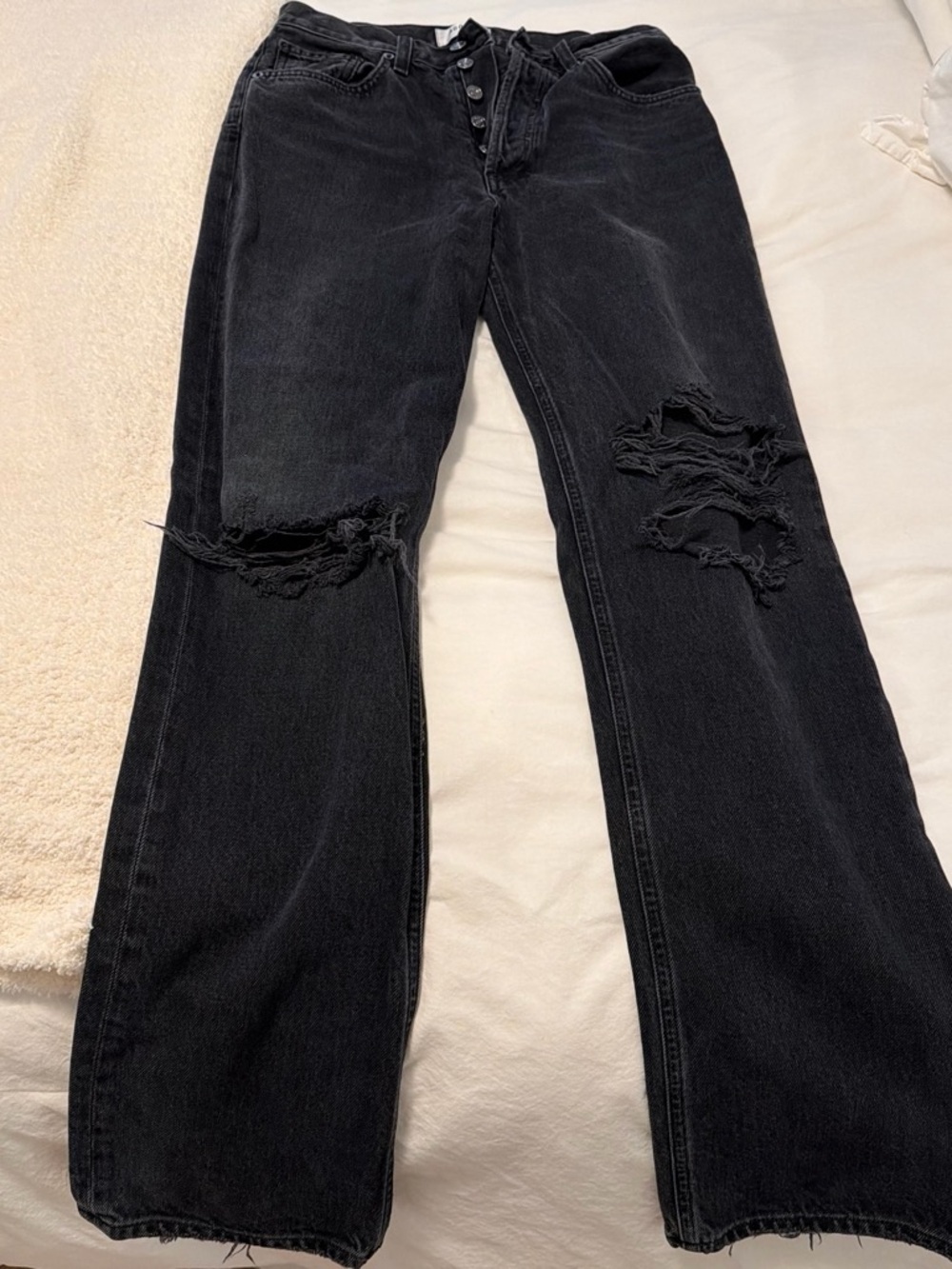 Agolde Black Distressed Wide-Leg Jeans